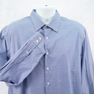 Ben Sherman Tailoring Men's Stretch Blue Collared Dress Shirt -17.5 34/35- Check